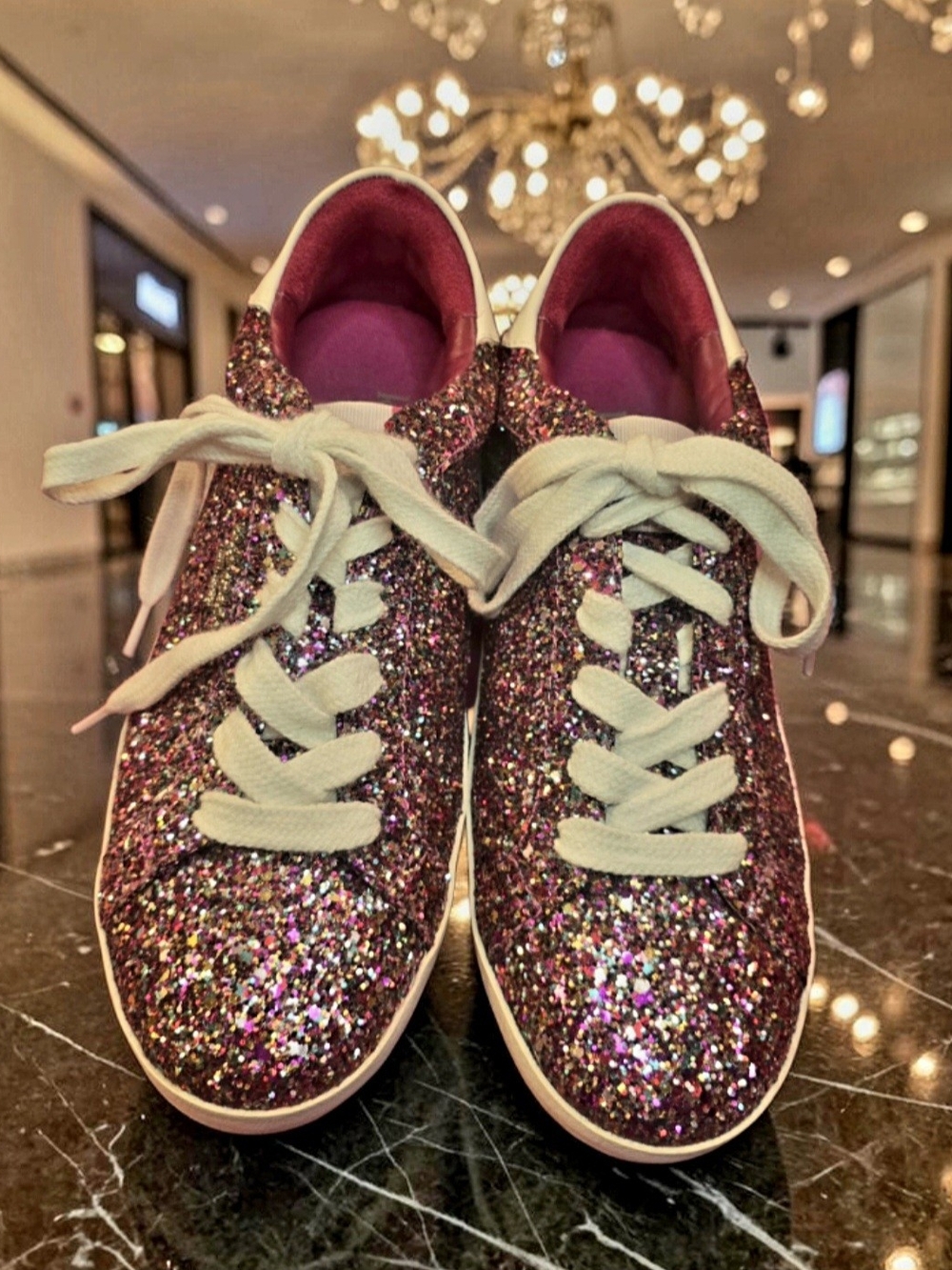 Kate Spade Ace Glitter Low Top Lace-Up Sneakers Pink Purple EUC NOT KEDS
